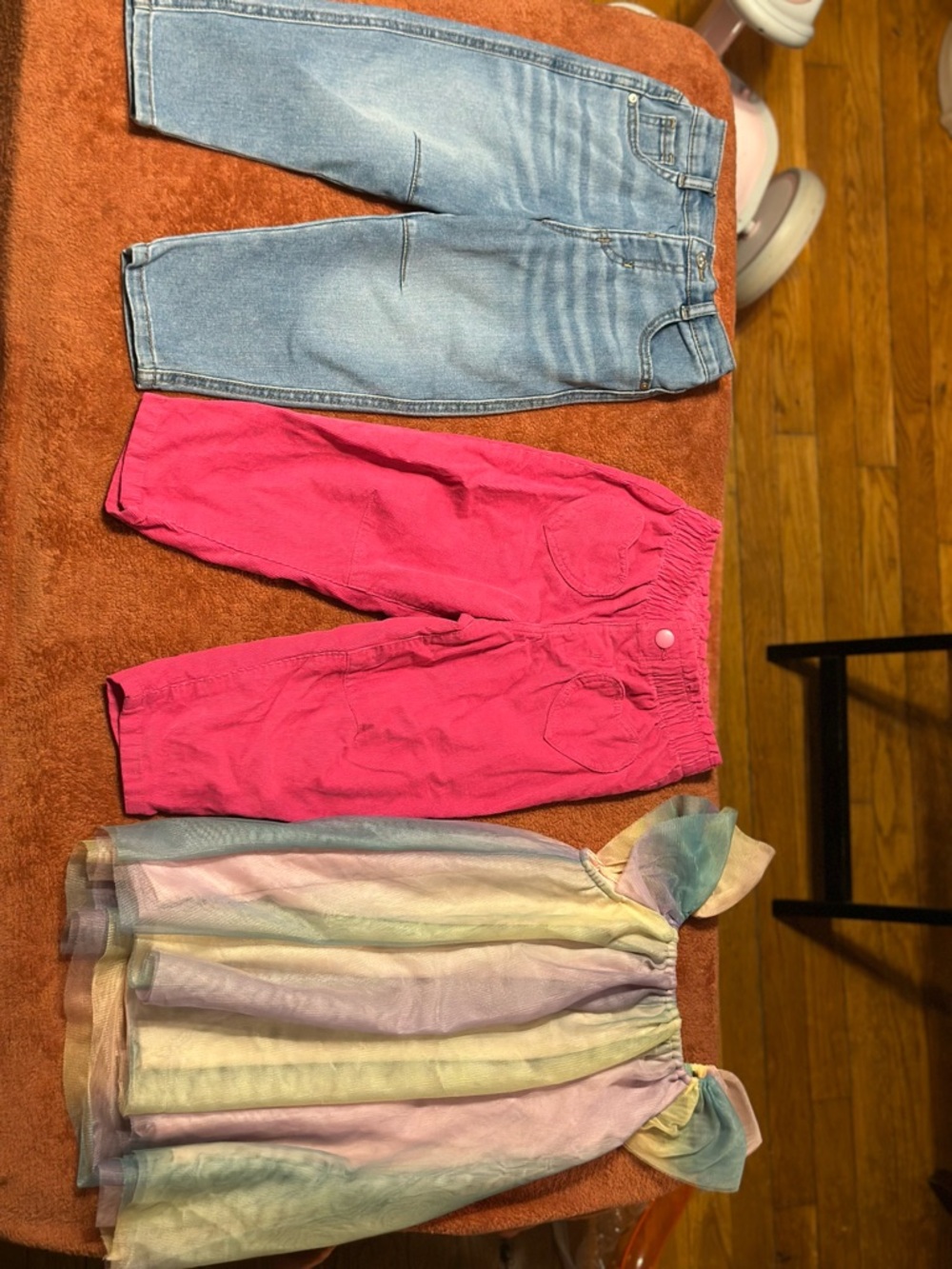 Kids Pastel Tulle Dress with Pink Pants and Light Wash Jeans